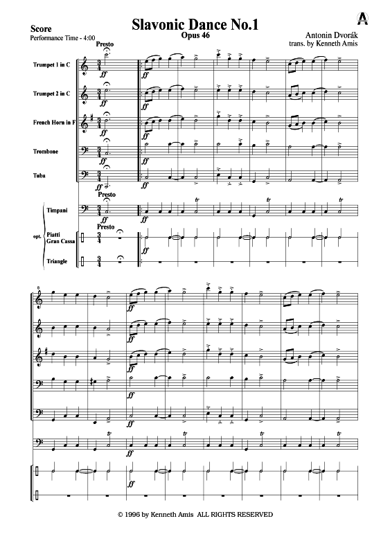 Slawischer Tanz Nr. 1 (Blechbl serquintett) (Quintett (Blech Brass)) von Antonin Dvorak (op. 46)