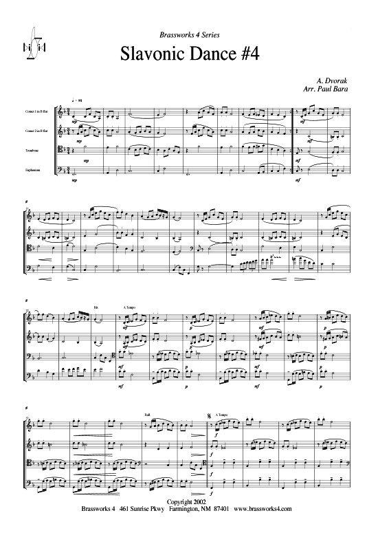 Slawischer Tanz Nr. 4 (2xTromp in B C Horn in F (Pos) Pos) (Quartett (Blech Brass)) von Antonin Dvorak