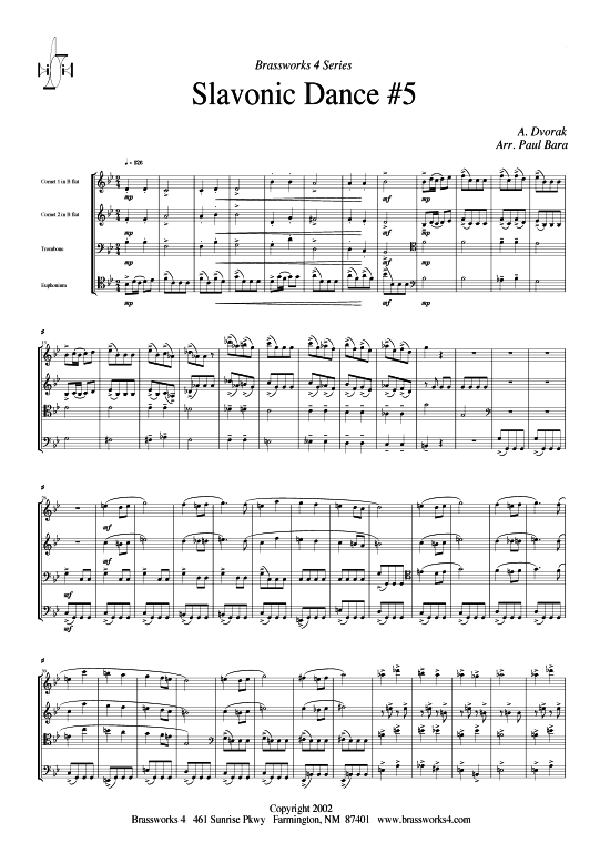 Slawischer Tanz Nr. 5 (2xTromp in B C Horn in F (Pos) Pos) (Quartett (Blech Brass)) von Antonin Dvorak