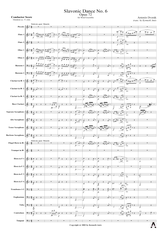 Slawischer Tanz Nr. 6 Op.72 (Concert Band) (Concert Band) von Antonin Dvorak (nur Partitur )