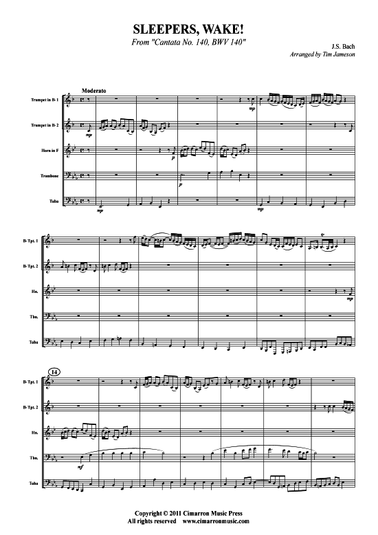 Sleepers Wake (Blechbl auml serquintett) (Quintett (Blech Brass)) von J. S. Bach (Kantate BWV 140)