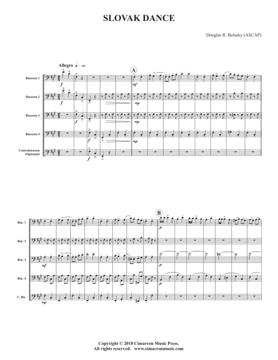 Slovak Dance (Fagott Quartett + Kontra Fagott opt.) (Quartett (Fagott)) von Douglas R. Bolasky