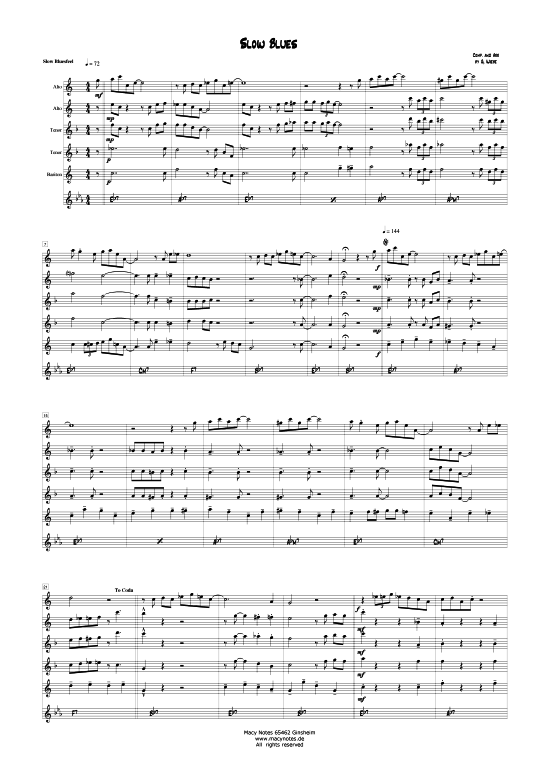 Slow Blues (Saxophonquintett AATTB) (Quintett (Saxophon)) von Gerhard Wiebe