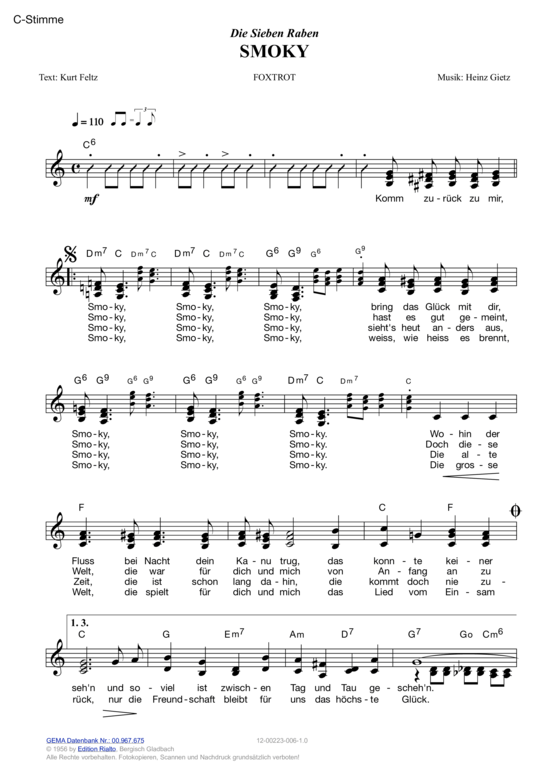 Smoky (Melodie-Stimmen in C B Es) (Stimmen in C B Es) von Die Sieben Raben