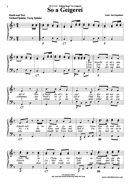 So a Geigerei (Klavier + Gesang) (Klavier Gesang  Gitarre) von Zellberg Buam