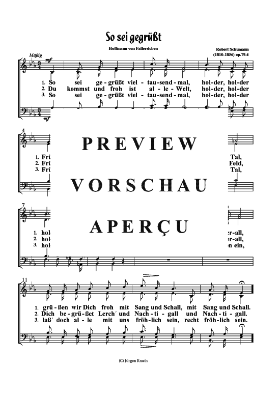 So sei gegr t viel tausendmal op.79.4 (Gemischter Chor) (Gemischter Chor) von Robert Schumann (1810-1856)