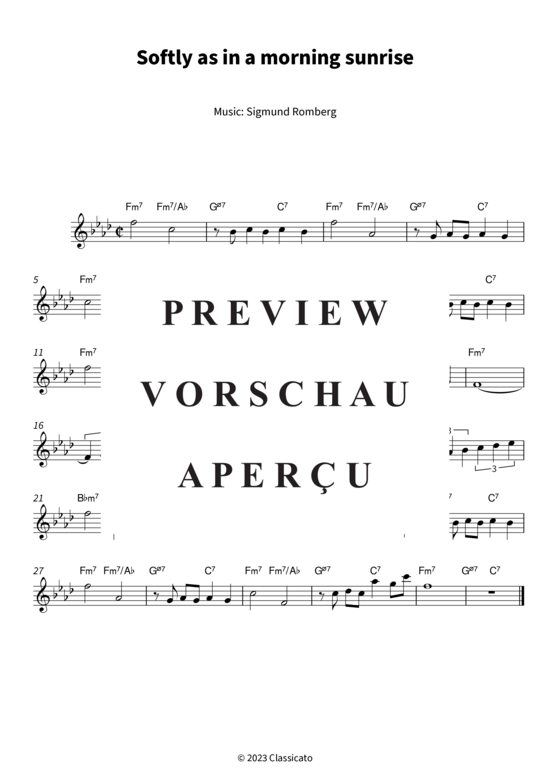 Softly as in a morning sunrise (Melodieinstrument in C) (Leadsheet) (Melodie  Akkorde) von Sigmund Romberg