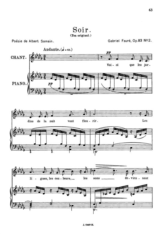 Soir Op.83 No.2 (Gesang mittel + Klavier) (Klavier  Gesang mittel) von Gabriel Faur eacute 