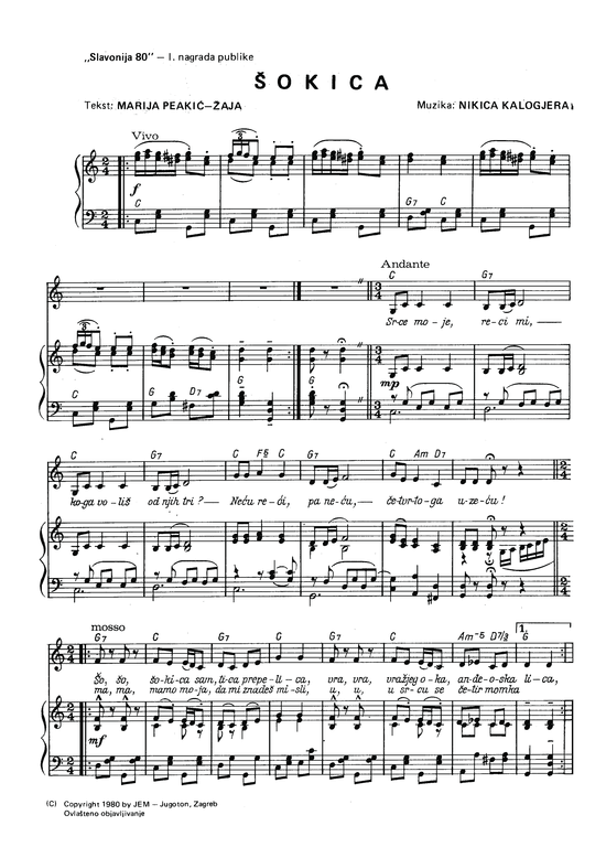 Sokica (Klavier + Gesang) (Klavier  Gesang) von Nikica Kalogjera