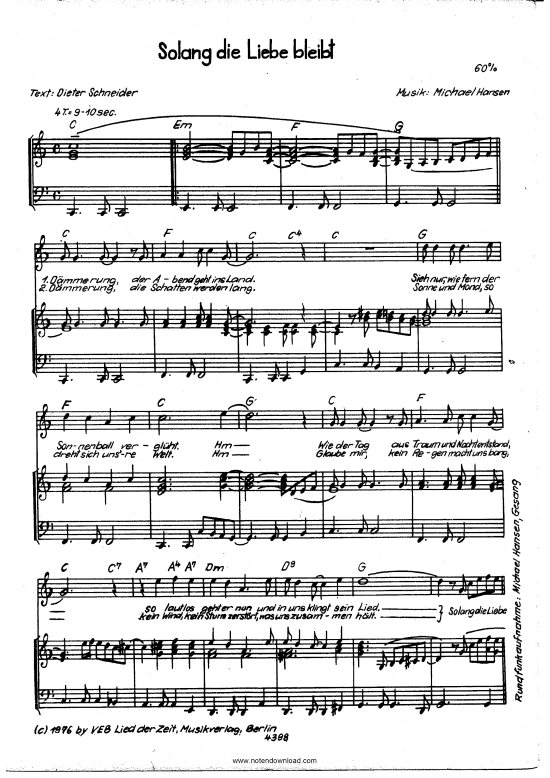Solang die Liebe bleibt (Klavier Gesang  Gitarre) von Michael Hansen (1984)
