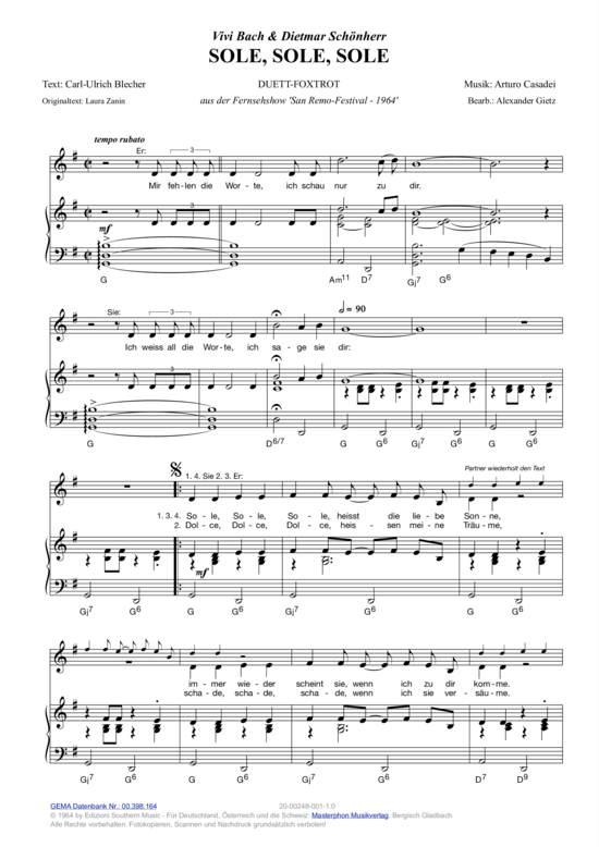 Sole Sole Sole (Klavier + Gesang) (Klavier Gesang  Gitarre) von Vivi Bach amp Dietmar Sch ouml nherr