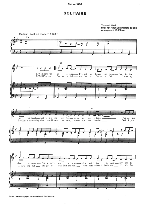 Solitaire (Klavier + Gesang) (Klavier Gesang  Gitarre) von 1982