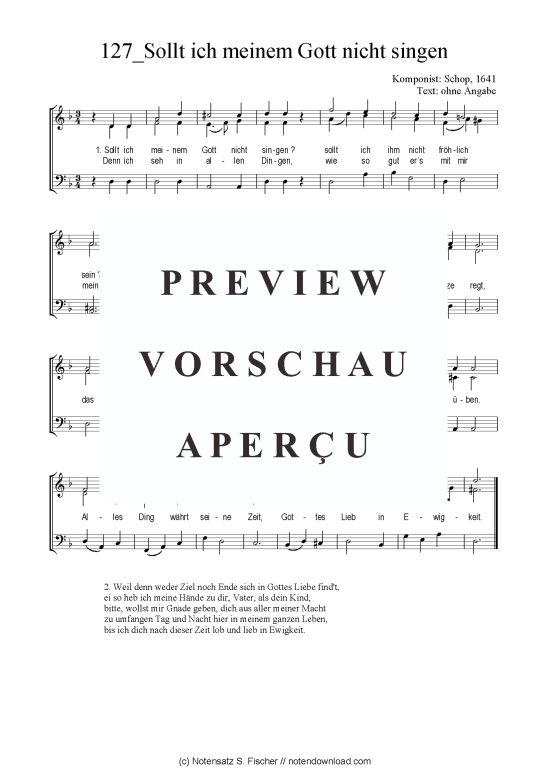 Sollt ich meinem Gott nicht singen (Gemischter Chor SAB) (Gemischter Chor (SAB)) von Schop 1641