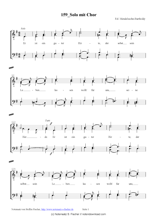 Solo mit Chor (M nnerchor) (M nnerchor) von Fel. Mendelssohn-Bartholdy 