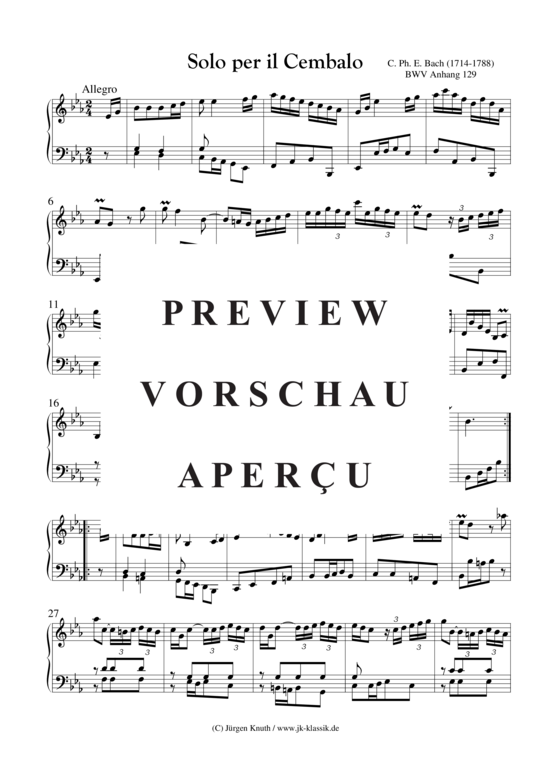 Solo per il Cembalo BWV Anhang 129 aus dem Notenbuch Anna M. Bach (Klavier Cembalo Solo) (Klavier Solo) von C. Ph. Em. Bach