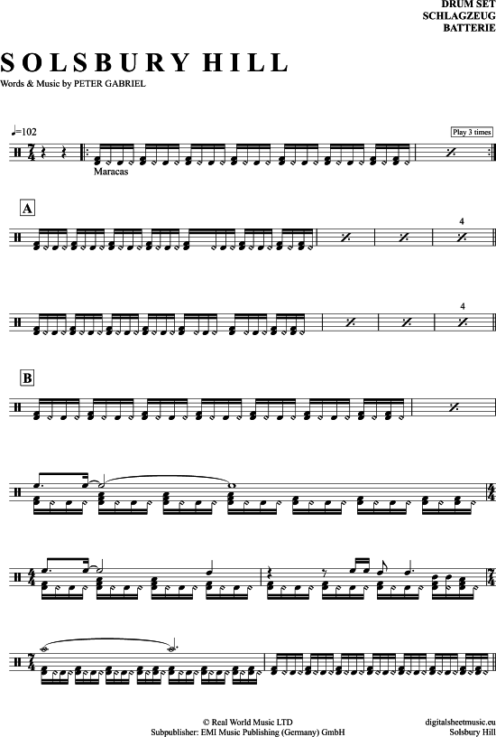 Solsbury Hill (Drums) (Schlagzeug) von Peter Gabriel
