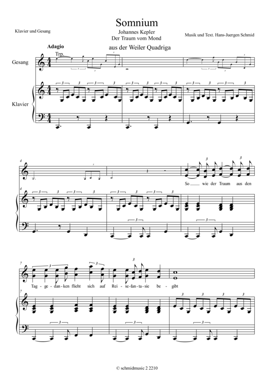 SOMNIUM Johannes Kepler (Gesang Trompete + Klavier) (Klavier  Gesang) von Schmid Hans-Juergen