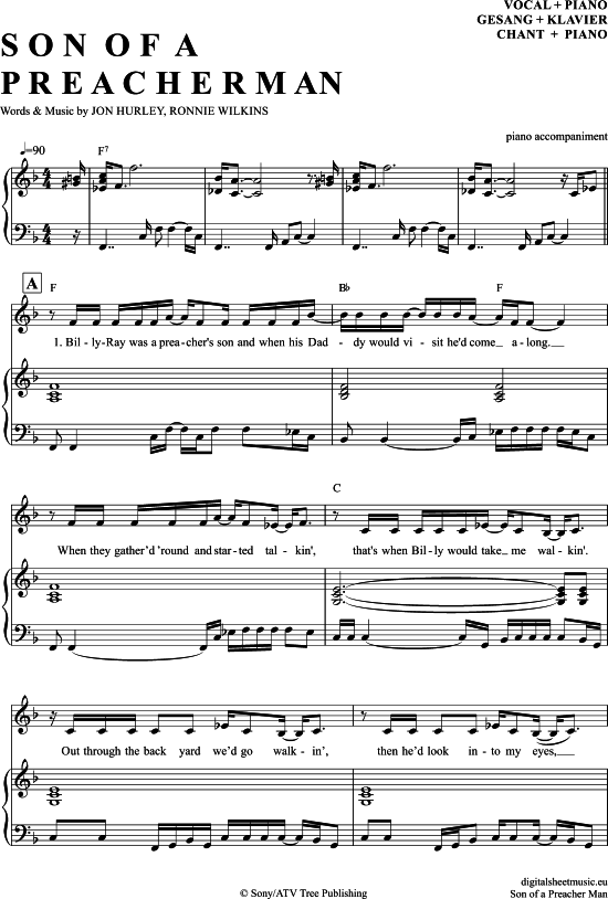 Son Of A Preacher Man (Klavier Begleitung + Gesang) (Klavier Gesang  Gitarre) von Dusty Springfield