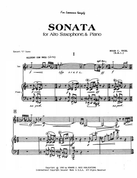 Sonata (Altsaxophon und Klavier) (Klavier  Alt Saxophon) von Roger C. Vogel