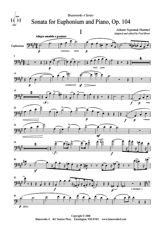Sonata (Bariton-Pos + Klavier) (Klavier  Bariton (Posaune)) von Johann Nepomuk Hummel (op. 104)