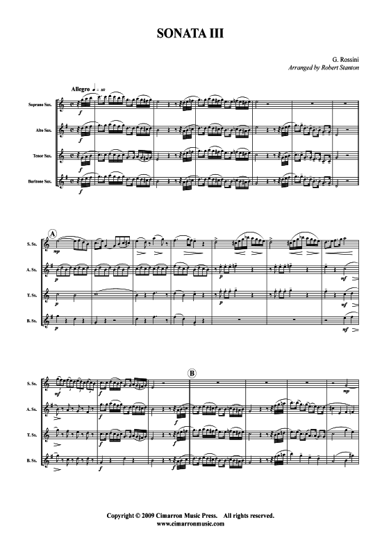 Sonata III (Saxophon-Quartett SATB) (Quartett (Saxophon)) von Gioachino Rossini