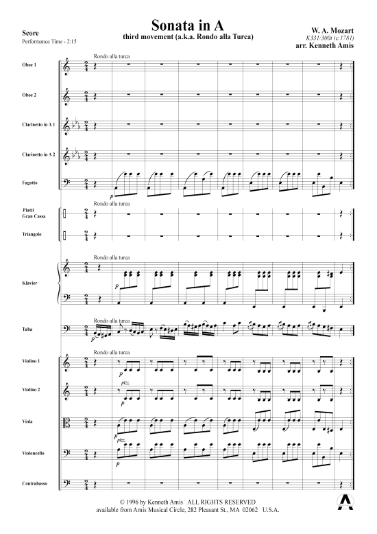 Sonata in A - 3.Satz (Tuba + Orchester) (Ensemble  Solo Instrument) von W. A. Mozart (nur Partitur )