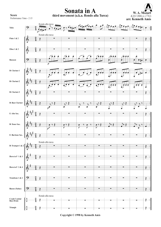Sonata in A - 3.Satz (Tuba solo + Concert Band) (Concert Band) von W. A. Mozart