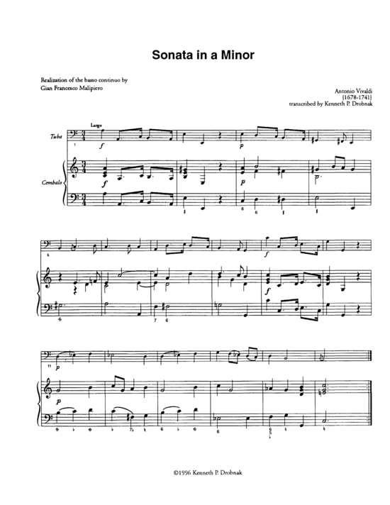 Sonata in a Minor (Tuba + Klavier + opt. Violoncello) (Klavier  Tuba) von Antonio Vivaldi