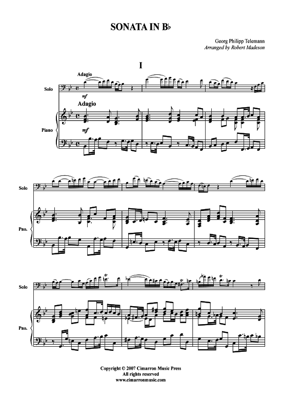 Sonata in B 150 4 S auml tze (Bariton Pos + Klavier) (Klavier  Bariton (Posaune)) von Georg Philipp Telemann
