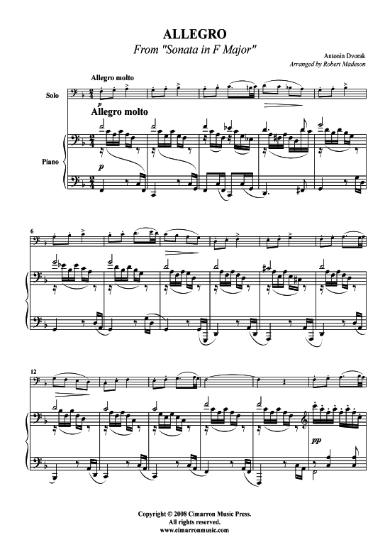 Sonata in F - Allegro (Bariton Pos + Klavier) (Klavier  Bariton (Posaune)) von Antonin Dvorak
