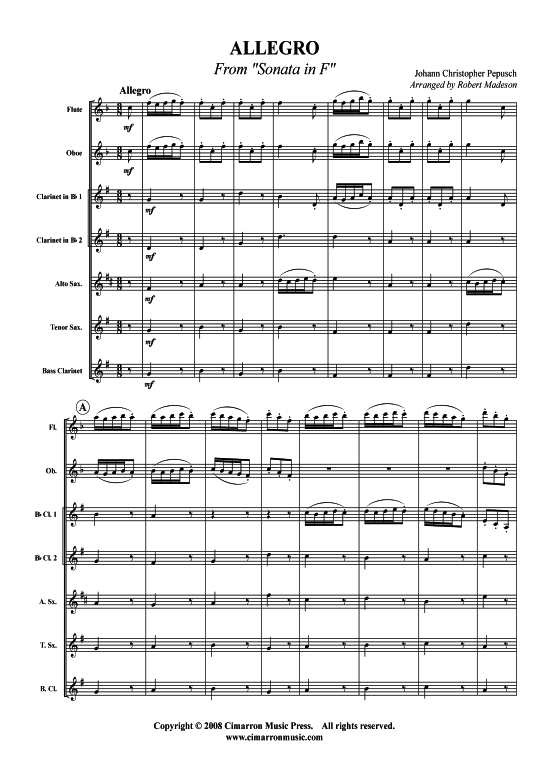 Sonata in F (Allegro) (Holzbl auml ser Ensemble) (Ensemble (Holzbl ser)) von Johann Christopher Pepusch