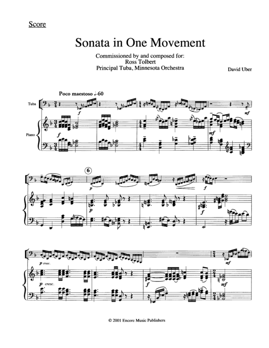 Sonata in One Movement (Tuba + Klavier) (Klavier  Tuba) von David Uber