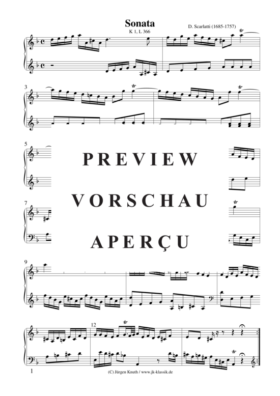 Sonata (K 1 L 366) (Klavier Cembalo Solo) (Klavier Solo) von Domenico Scarlatti