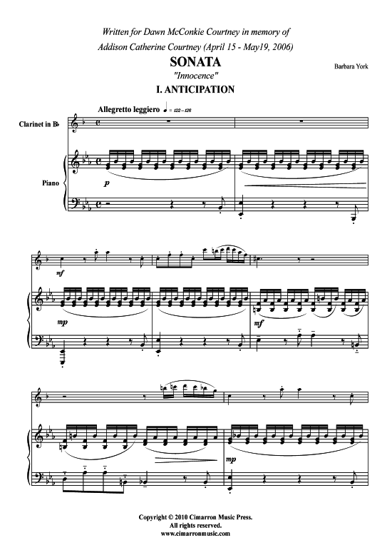 Sonata (Klarinette + Klavier) (Klavier  Klarinette) von Barbara York