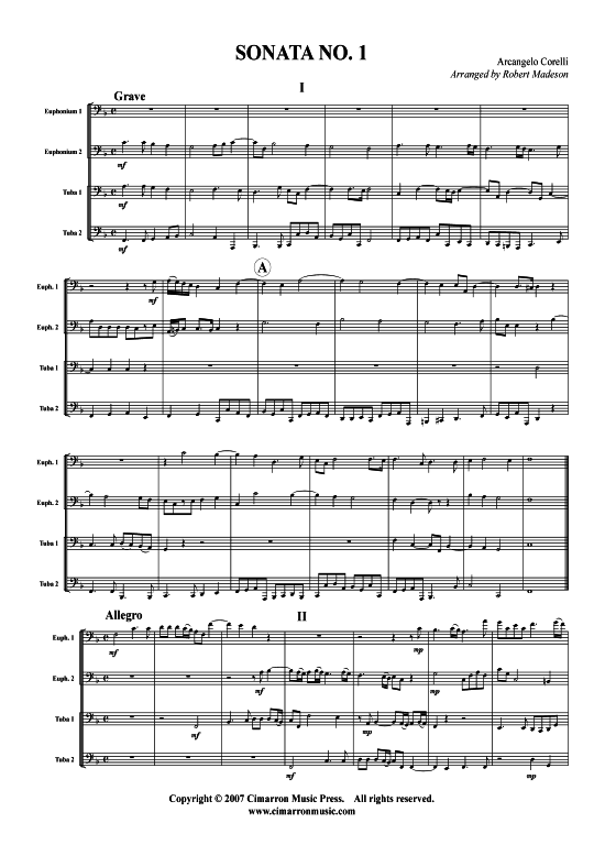 Sonata Nr. 1 (Tuba Quartett 2x Bariton 2xTuba) (Quartett (Tuba)) von Arcangelo Corelli (op. 3 4 S auml tze)