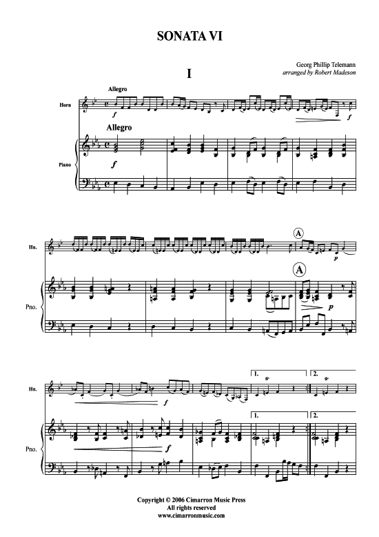 Sonata VI (Horn in F + Klavier) (Klavier  Horn) von Georg Philipp Telemann