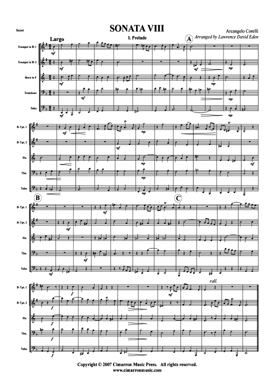 Sonata VIII 150 4 S auml tze (Blechbl auml serquintett) (Quintett (Blech Brass)) von Arcangelo Corelli