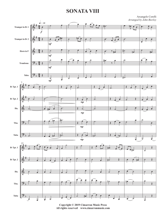 Sonata VIII (Blechbl auml ser Quintett) (Quintett (Blech Brass)) von Arcangelo Corelli