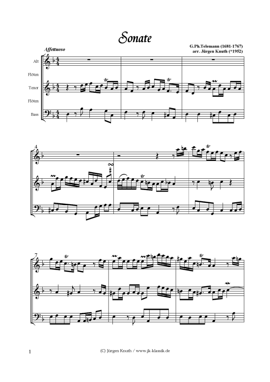Sonate (Fl ten-Trio ATB) (Trio (Holzbl ser)) von G.Ph.Telemann (1681-1767)  arr. J rgen Knuth ( 1952)