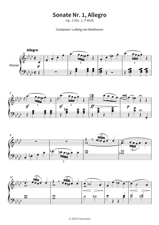 Sonate Nr. 1 Allegro - op. 2 No. 1 f-Moll (Klavier Solo) (Klavier Solo) von Ludwig van Beethoven