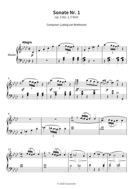 Sonate Nr. 1 - op. 2 No. 1 f-Moll (Klavier Solo) (Klavier Solo) von Ludwig van Beethoven