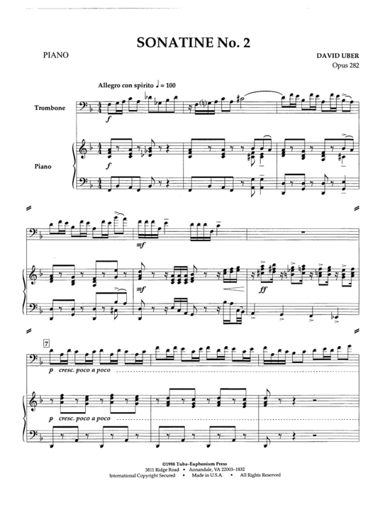 Sonatine No 2 (Posaune Euphonium oder Tuba + Klavier) (Klavier  Posaune) von David Uber