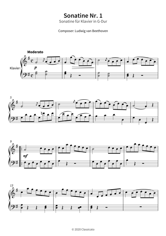 Sonatine Nr. 1 - Sonatine f r Klavier in G-Dur (Klavier Solo) (Klavier Solo) von Ludwig van Beethoven