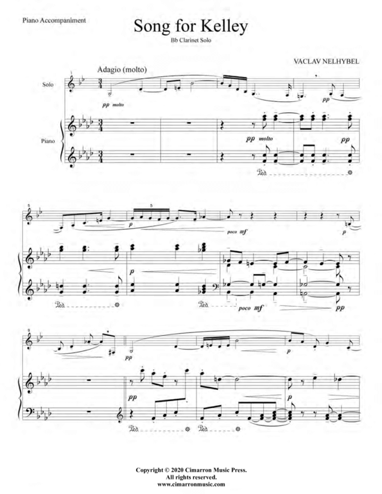 Song for Kelly (Klarinette in B + Klavier) (Klavier  Klarinette) von Vaclav Nelhybel