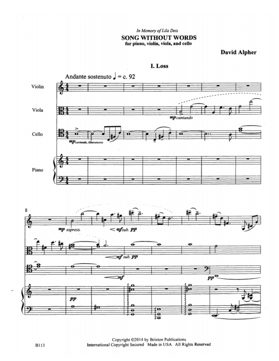 Song Without Words (Geige Bratsche Cello Klavier) (Quartett (Klavier  3 St.)) von David Alpher