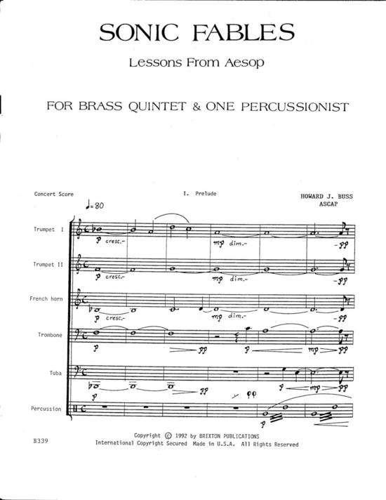 Sonic Fables Lessons from Aesop (Blechbl serquintett und ein Schlagzeug) (Quintett (Blech Brass)) von Howard J. Buss 