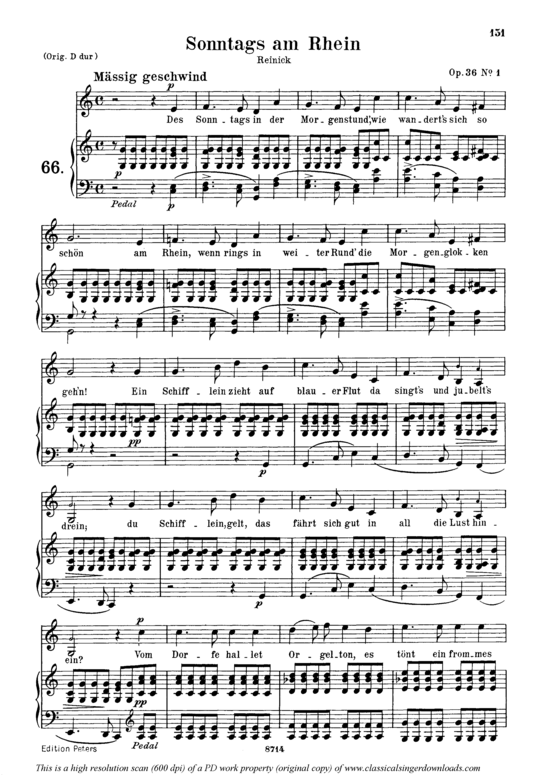 Sonntags am Rhein Op.36 No.1 (Gesang mittel + Klavier) (Klavier  Gesang mittel) von Robert Schumann