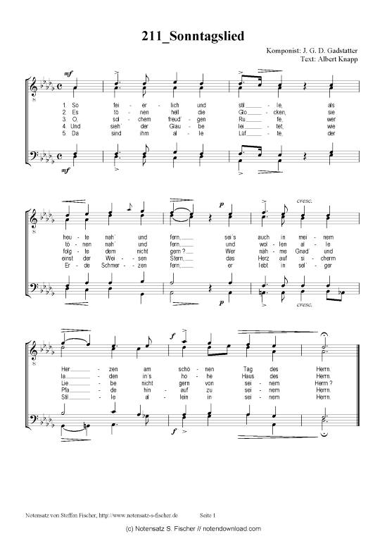 Sonntagslied (M nnerchor) (M nnerchor) von J. G. D. Gadstatter  Albert Knapp 