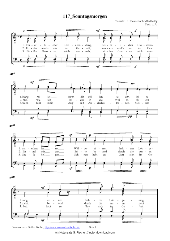 Sonntagsmorgen (M nnerchor) (M nnerchor) von F. Mendelssohn-Bartholdy