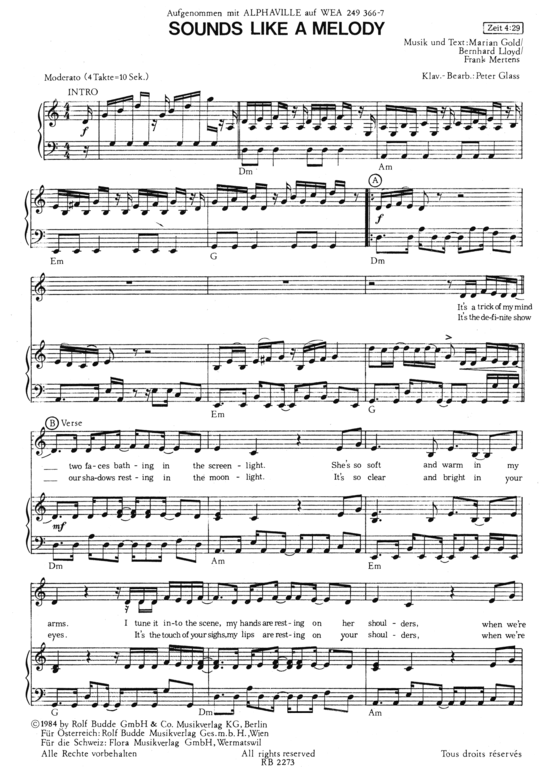 Sounds like a Melody (Klavier + Gesang) (Klavier Gesang  Gitarre) von Alphaville